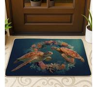 Zerbino con tartaruga oceanica, motivo creature dell'oceano blu, per interni ed esterni, in gomma, impermeabile, antiscivolo, assorbe la polvere, facile da pulire, 73 x 43 cm