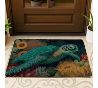 Zerbino con tartaruga oceanica, tappetino per interni ed esterni, decorazione floreale, in gomma, impermeabile, antiscivolo, assorbe la polvere, facile da pulire, 73 x 43 cm