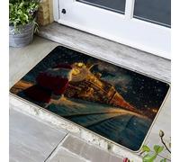 Zerbino con trenino di Babbo Natale, rosso, per interni ed esterni, decorazione invernale, in gomma antiscivolo, lavabile, per porta d'ingresso natalizia, 73 x 43 cm