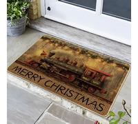 Zerbino con treno natalizio, motivo locomotiva verde, per ingresso esterno e interno, decorazione natalizia per le vacanze invernali, in gomma, lavabile, antiscivolo, per porta d'ingresso di Natale