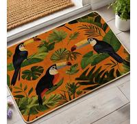 Zerbino con tucano tropicale, zerbino arancione per esterni e interni, decorazione per la casa a tema giungla, tappetino antiscivolo resistente all'acqua, facile da pulire, 73 x 43 cm