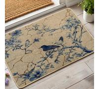 Zerbino con uccelli e fiori, tappetino di benvenuto blu floreale per primavera ed estate, decorazione per interni ed esterni, antiscivolo, impermeabile e antipolvere, facile da pulire, 73 x 43 cm
