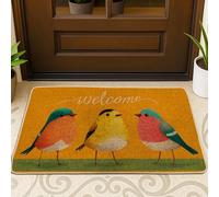 Zerbino con uccelli, fantasioso prato stagionale con scritta "Welcome Spring", in gomma arancione, antiscivolo, per casa, ufficio, esterno, interno, ingresso, 73 x 43 cm