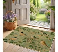 Zerbino con uccelli sui rami, motivo natura verde, per ingresso esterno e interno, decorazione primaverile, in gomma, impermeabile, antiscivolo, assorbe la polvere, facile da pulire, 73 x 43 cm