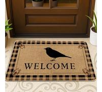 Zerbino con uccello, rustico con scritta "Welcome Welcome Checkered Fall Brown" in gomma antiscivolo, per casa, ufficio, esterno, interno, ingresso, decorazione, 73 x 43 cm