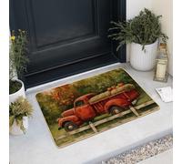 Zerbino con vendemmia autunnale, zerbino rosso vecchio camion, per ingresso esterno e interno, decorazione vintage, in gomma, impermeabile, antiscivolo, antipolvere, assorbente, facile da pulire, 73 x