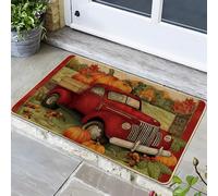 Zerbino con vendemmia autunnale, zerbino rosso vintage per camion per interni ed esterni, decorazione autunnale, in gomma, impermeabile, antiscivolo, facile da pulire, 73 x 43 cm
