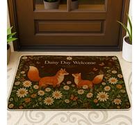 Zerbino con volpi e scritta "Welcome", stile rustico, con crisantemo e farfalle, marrone, antiscivolo, ideale come decorazione per esterni, per porta d'ingresso, patio, 73 x 43 cm
