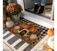 Zerbino con zucca autunnale, con gnomi arancioni, per interni ed esterni, decorazione per il raccolto, in gomma, impermeabile, antiscivolo, assorbe la polvere, facile da pulire, 73 x 43 cm