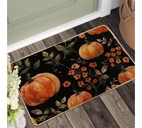 Zerbino con zucca autunnale, zerbino arancione floreale per ingresso esterno e interno, decorazione del raccolto, in gomma, impermeabile, antiscivolo, assorbe la polvere, facile da pulire, 73 x 43 cm