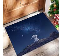 Zerbino - Coniglietto Carino Nel Cielo Stellato Zerbino Morbido Per Ingresso E Interno, TPR Fondo Antiscivolo, Facile Da Pulire - Sogno Naturale Tappeto Blu Scuro