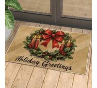 Zerbino corona vacanze candele rosse per ingresso esterno ed interno decorazione stagionale inverno gomma antiscivolo lavabile per porta d'ingresso di Natale 73,6 x 43,2 cm