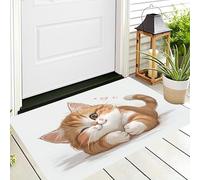 Zerbino Cuore Gatto Arancione, Tappetino per Ingresso Con Animale Ad Acquerello, Per Esterni E Interni, Tappeto Con Accenti, Antiscivolo, Assorbe La Polvere, Facile Da Pulire, 50 x 80 cm