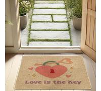 Zerbino cuore pesca e chiave per San Valentino, ingresso esterno e interno, decorazione rustica, antiscivolo, impermeabile, controllo della polvere, facile manutenzione, 73,6 x 43,2 cm