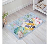 Zerbino Da Esterno 40X60Cm, Blue Easter Chick Eggs Bunnys Wood Grain Spring Daisy Flower Tappetino Di Benvenuto Lavabile Tappeto Doccia Per Cucina Camera Casa