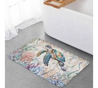 Zerbino Da Esterno 40X60Cm, Blue Sea Turtle Coastal Vintage Summer Beach Coral Ocean Tappetino Da Bagno Morbido Tappeto Asciugapassi Per Terrazzo Ingresso Interno