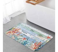 Zerbino Da Esterno 40X60Cm, Coastal Coral Summer Beach Starfish Teal Blue Woode Tappetini Divertenti Tappeto Doccia Per Casa Cortile Giardino
