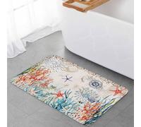 Zerbino Da Esterno 40X60Cm, Vintage Coastal Summer Beach Coral Starfish Nautical Tappetino Porta Moderno Tappeto Doccia Per Giardino Esterno Cucina