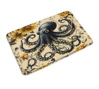 Zerbino Da Esterno Octopus Retro Florwers Kraken Ocean Aesthetic Flower Boho Modern, Morbido Tappetini Da Bagno Moderno Tappeto Asciugapassi 40X60Cm Per Ingresso Camera Terrazzo
