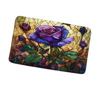Zerbino Da Esterno Stained Glass Purple Roses Florwers Green Leaves Plant Spring Summer, Morbido Tappetino Porta Multiuso Tappeto Da Bagno 40X60Cm Per Ingresso Cortile Interno