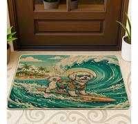 Zerbino da spiaggia con cane maltese che fa surf nero esterno interno ingresso 73 x 43 cm, zerbino estivo ultra sottile per esterni, con stampa a onde fresche scarpe fuori porta tappeto per patio