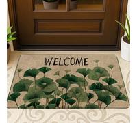 Zerbino dal design lussureggiante con foglie, bellissimo tappetino di benvenuto con motivo floreale per interni ed esterni, decorazione stagionale, antiscivolo, impermeabile, antipolvere, facile da