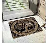Zerbino decorativo con albero della vita celtico, nero e oro, per interni ed esterni, decorazione per la casa e il giardino, tappetino antiscivolo impermeabile, facile da pulire, 73 x 43 cm