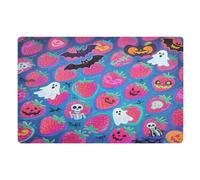 Zerbino decorativo Happy Halloween rosso fragola teschio per ingresso esterno basso profilo zerbino cane 81,3 x 50,8 cm gomma antiscivolo ultra sottile per ingresso anteriore interno esterno vacanza
