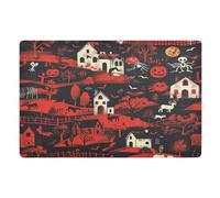Zerbino decorativo Horror Farm Halloween rosso nero ingresso esterno basso profilo interno zerbino cane 81,3 x 50,8 cm retro in gomma antiscivolo per tutte le stagioni per ingresso, soggiorno, balcone