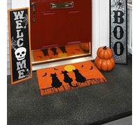 Zerbino decorativo per Halloween, con tre gatti neri, pipistrello, crepuscolo e tramonto, All Hallows' Eve Is Upon Us, grazioso tappeto di benvenuto con ragno (Khaki, taglia unica)