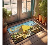 Zerbino decorativo per ingresso anteriore, motivo: piramidi dorate del Cairo: un moderno paesaggio urbano da uomo, tappetino decorativo per dormire sul pavimento (50 x 80 cm)