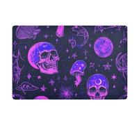 Zerbino decorativo viola con teschio magico per ingresso esterno in gomma antiscivolo e lavabile, lavabile per tutte le stagioni, zerbino per cani 81,3 x 50,8 cm, tappetino da cucina per ingresso