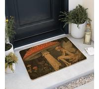Zerbino decorato con funghi fatati, rosso e marrone, per ingresso esterno e interno, stile vintage, impermeabile, antiscivolo, assorbe la polvere, facile da pulire, 73 x 43 cm