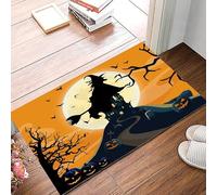 Zerbino del castello della foresta medievale della luna piena della strega volante di Halloween, zerbino marrone autunnale Happy HalloweenZerbino ingresso esterno Decorazioni casa Regali