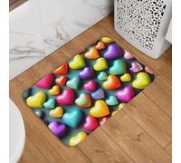 Zerbino di benvenuto, 40,6 x 61 cm, antiscivolo, assorbente, morbido, lavabile, colorato, con cuori arcobaleno, per cucina, camera da letto, bagno, decorazione