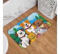 Zerbino di benvenuto, 40,6 x 61 cm, antiscivolo, assorbente, morbido, lavabile, con un gruppo di cani e gatti, tappeto per cucina, camera da letto, bagno, arredamento elegante