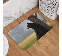 Zerbino di benvenuto, 40,6 x 61 cm, antiscivolo, assorbente, morbido, lavabile, motivo: orso nero appoggiato a un albero, tappeto per cucina, camera da letto, bagno, decorazione elegante