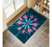 Zerbino di Benvenuto, 40x60 cm Tappetino Fiori A Forma Di Diamante Antiscivolo Lavabile Zerbino Trappola Sporco Geometria Astratta Tappeto d'Ingresso Assorbente per Patio, Veranda, Bagno, Blu-Verde