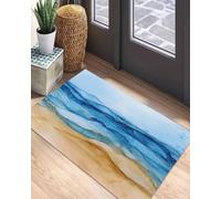 Zerbino Di Benvenuto 40X60Cm, Beach Abstract Waves Blue Gradient Summer Coastal Nautical Tappetini Da Bagno Facile Da Pulire Tappeto Da Cucina Per Esterno Ingresso Terrazzo