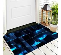 Zerbino Di Benvenuto 40X60Cm Blu Cubo Flash Antiscivolo Morbido E Accogliente,Geometria Semplice Per Esterni Interni Ingresso Patio Porte Anteriori E Posteriori