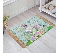 Zerbino Di Benvenuto 40X60Cm, Easter Bunny Egg Spring Daisy Flower Aqua Blue Rustic Wood Grain Tappetino Porta Classico Tappeto Doccia Per Giardino Bagno Casa