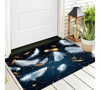 Zerbino Di Benvenuto 50X80Cm Blu Bianco Piume Galleggianti Antiscivolo Morbido E Accogliente,Arte Magica Per Esterni Interni Ingresso Patio Porte Anteriori E Posteriori