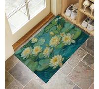 Zerbino di Benvenuto, 60x90 cm Tappetino Dipinto Ad Olio Ninfea Antiscivolo Lavabile Zerbino Trappola Sporco Impressionisti Tappeto d'Ingresso Assorbente per Patio, Veranda, Bagno, Verde Smeraldo