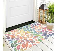 Zerbino Di Benvenuto 60X90Cm Arancione Verde Lame Di Moda Antiscivolo Morbido E Accogliente,Piante Retrò Per Esterni Interni Ingresso Patio Porte Anteriori E Posteriori