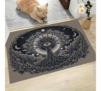 Zerbino di Benvenuto, 80x120 cm Tappetino Sistema Radicale, Albero Grande, Simbolo Sole Antiscivolo Zerbino Trappola Sporco Celesti Tappeto d'Ingresso Assorbente per Patio, Veranda, Bagno, Beige