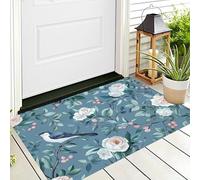 Zerbino Di Benvenuto 80X120Cm Blu Bianco Uccelli Fiori Rose Antiscivolo Morbido E Accogliente,Stile Cinese Retrò Per Esterni Interni Ingresso Patio Porte Anteriori E Posteriori