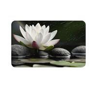 Zerbino di benvenuto a basso profilo, antiscivolo, lavabile, zerbino per porta d'ingresso con loto e pietre zen nere, zerbino per bagno, interni ed esterni, per corridoio, casa, ufficio, 80 x 49 cm