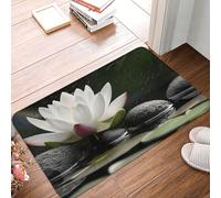 Zerbino di benvenuto a basso profilo, antiscivolo, lavabile, zerbino per porta d'ingresso con loto e pietre zen nere, zerbino, tappetino da bagno, per interni ed esterni, per corridoio, casa, ufficio