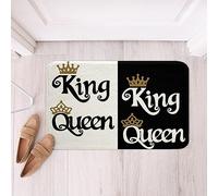Zerbino di Benvenuto Cartoon Crown Qu-EEN King Coppia di Amanti Decorare Zerbino da Esterno Lavabile in Lavatrice Tappetino in Flanella per Cucina Patio Veranda 60X40Cm
