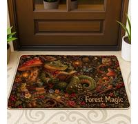 Zerbino di benvenuto con alligatore, fantasioso motivo con funghi e lanterna verde autunnale, antiscivolo, decorazione per ingresso, portico, bagno, ufficio, 73 x 43 cm
